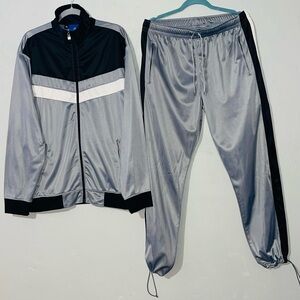 Fleece Lined Track Suit Gray Black Zip Pockets Jogger Set Royal Threads Mens XL